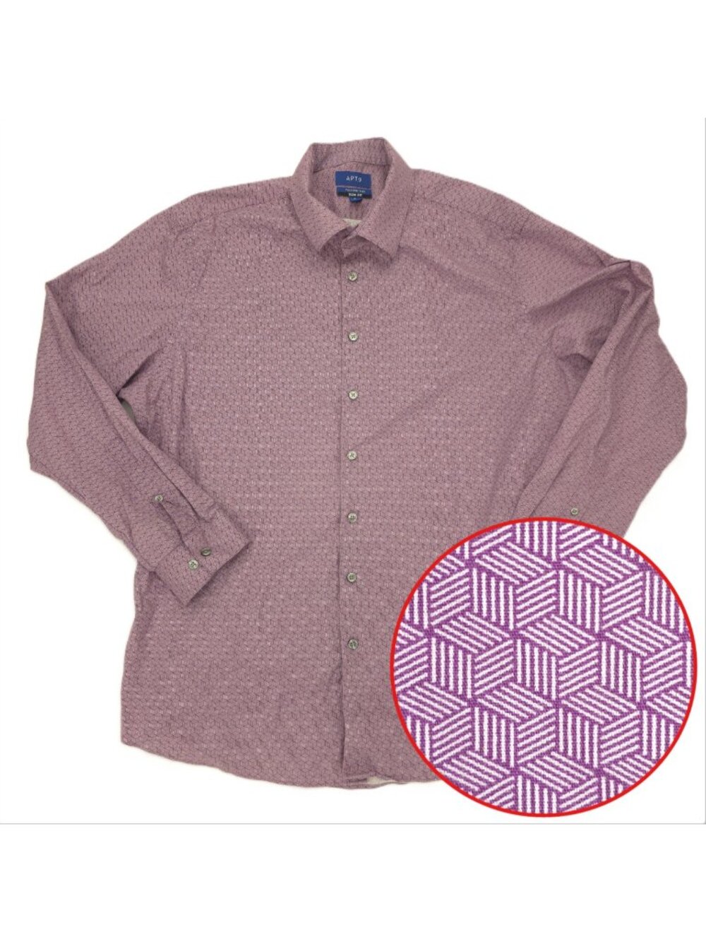 Apt. 9 Premier Flex Button Shirt Mens XL 17-17.5 34/35 Purple Slim Fit Geometric